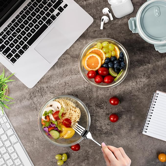 20oz Food Storage Containers with lids Set, Airtight 2.5 Cup Glass Meal Prep Containers, Heat-Resistant BPA-Free Glass Containers for Soup Leftover, Microwave, Dishwasher Freezer Safe (4 Packs)