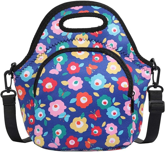 CILLA Neoprene Lunch Bag for Women Insulated Lunch Tote Bags Washable Lunch Container Box Picnic Lightweight Meal Prep Bags(Butterfly Wild flowers+)