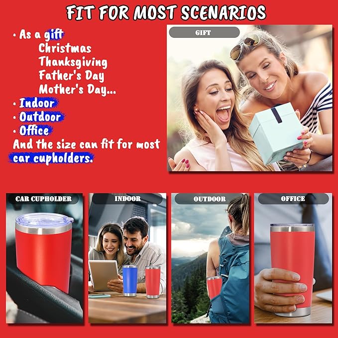 20 oz Tumbler with lid Double Wall Vacuum Insulated Tumblers Stainless Steel Coffee Mug Travel Coffee Tumbler Powder Coated Tumbler Cup Keep Hot&Cold- (Red 1 Pack)