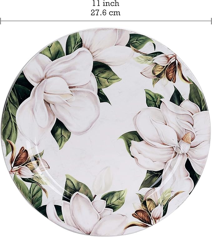 Bico Magnolia Floral Dinner Plates Set of 4, 11 Inch Large Ceramic Plates for Pasta, Steak, Stylish Serving Dishes, Microwave and Dishwasher Safe, Gift for Housewarming and Thanksgiving
