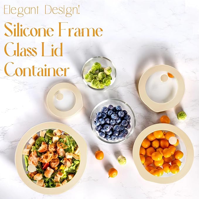 Urban Green Glass Food Container Set with Silicone Glass Lid, 3 Pack, Airtight, LeakProof, 100% Plastic Free, Meal Prep Containers (White Color)