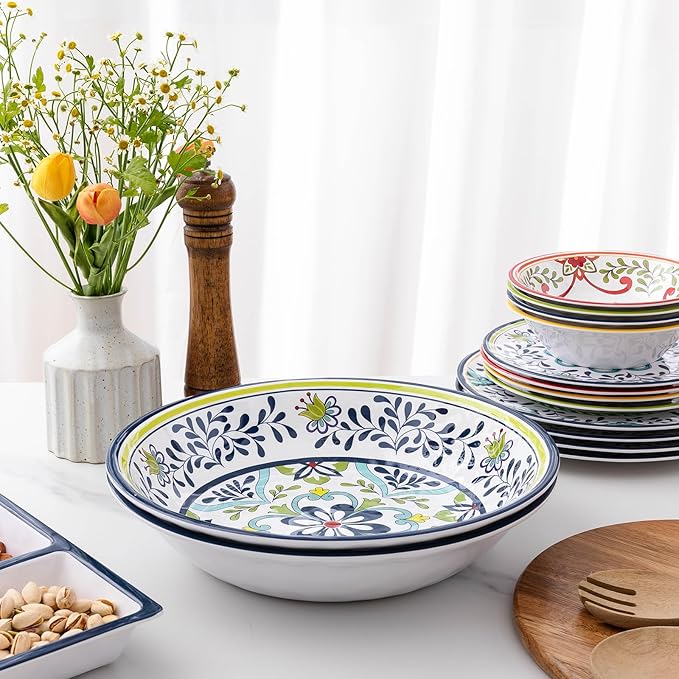 Talavera Melamine Large Serving Bowl, 13.75" x 2.75" Mixing, Pasta Serving Bowls set of 2,100% Melamine Soup Bowl Salad Bowl Fruit Bowls,Lightweight and Unbreakable…