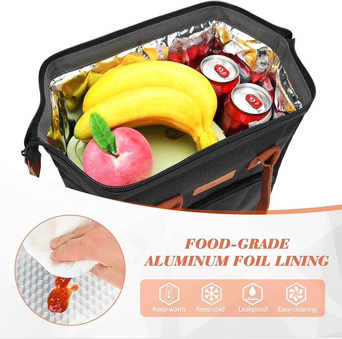 Personalized Lunch Box for Women, Initial Reusable Insulated Lunch Bag, Wide-Open Adult Lunchbox Cooler Lunchbag Snack Organizer, Initial Leakproof Lunch Tote Bag for Picnic Work Outdoors Black - S