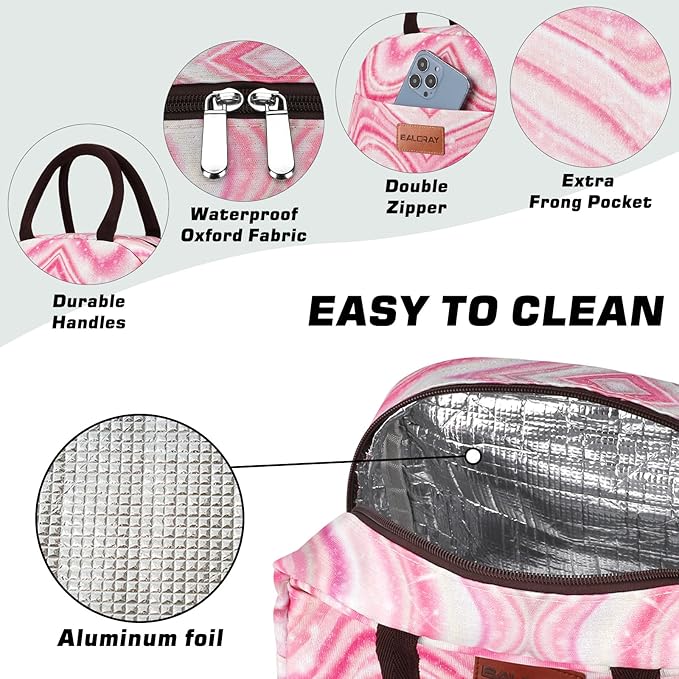 BALORAY Lunch Bag for Women Men Cute Reusable Insulated Lunch Box Large Capacity Lunch Tote Bag for Work, Picnic or Travel(Shimmery Pink)
