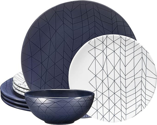 bzyoo 12 Piece Melamine Dinnerware Set - Durable, Dishwasher Safe Plates and Bowls - Dinning, Parties, Camping Dish Set Spidy Blue Collection