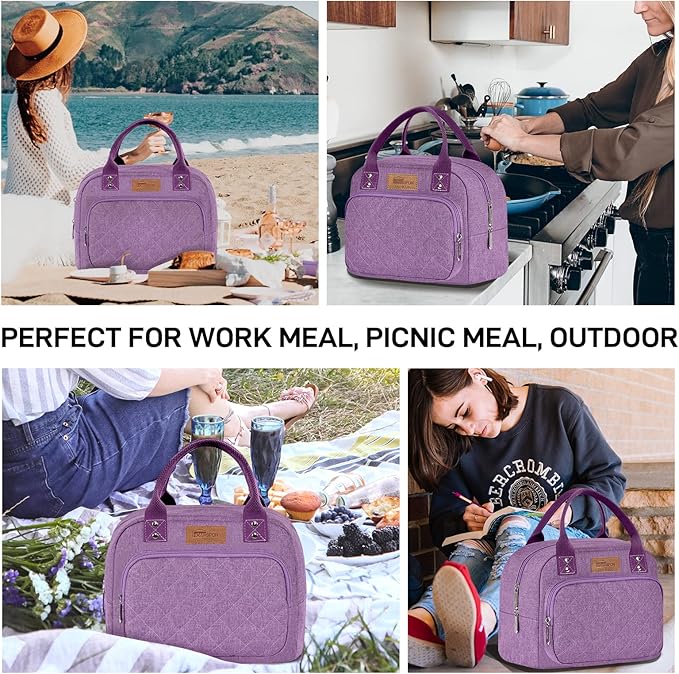 Buringer HOMESPON Lunch Bag for Woman Man Adults with Front Pocket Insulated Lunch Tote Lunch Box Container for Work Picnic or Travel（Purple）