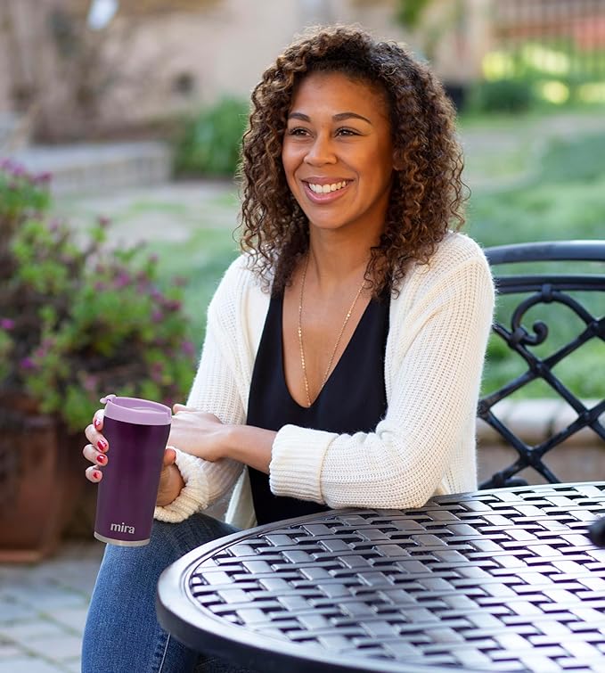 MIRA 12 oz Coffee Travel Mug - Stainless Steel Insulated Tumbler with Leak-Proof Lid - Hot & Cold Cup - Iris