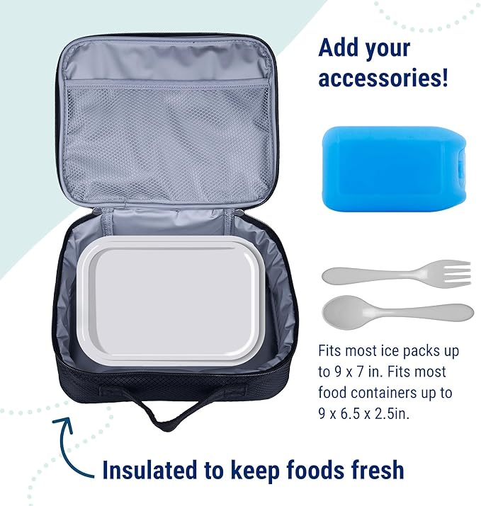 Wildkin Kids Insulated Lunch Box – Durable and Reusable for School & Travel - Rip-Stop Black