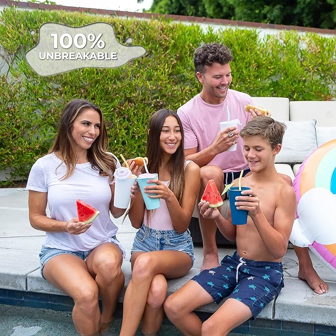 Grow Forward Premium Wheat Straw Cups - 20 oz Unbreakable BPA Free Hard Plastic Cups - Reusable Lightweight Plastic Drinking Glasses for Kitchen, Outdoor, Water, Camping, RV - Ocean