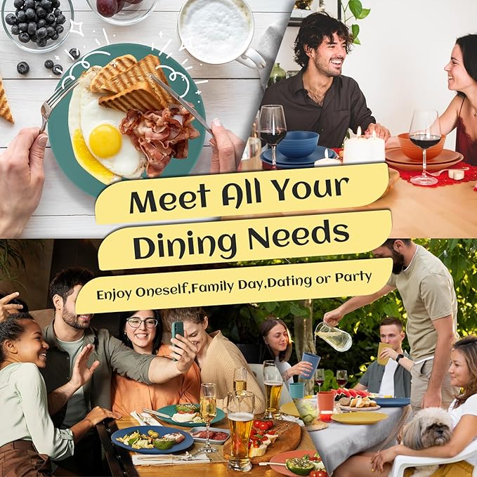 40-Piece Unbreakable Plastic Wheat Straw Dinnerware Set - Multi Color, 8-Person Dish Set for Dinner, Plates, Bowls, Cups & Appetizer Plates - Perfect for Outdoor Camping