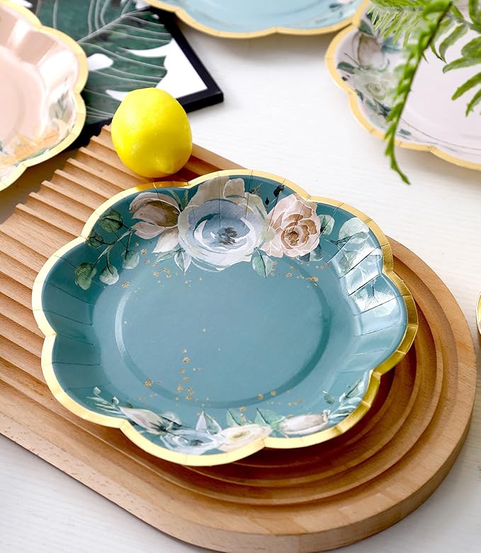 Winoo Design Floral Paper Plates - 48 PK - 9 Inch Flower Party Plates Floral Disposable Plates for Tea Party Baby Shower Brial Shower Birthday Wedding