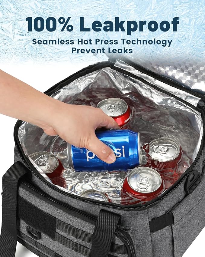 RalChyez Tactical Lunch Bag, 20L Large Heavy Duty Double Deck Insulated Lunch Box Leakproof Expandable Tote Cooler with Shoulder Strap for Adult Men Women Work Fishing Picnic Travel Gray