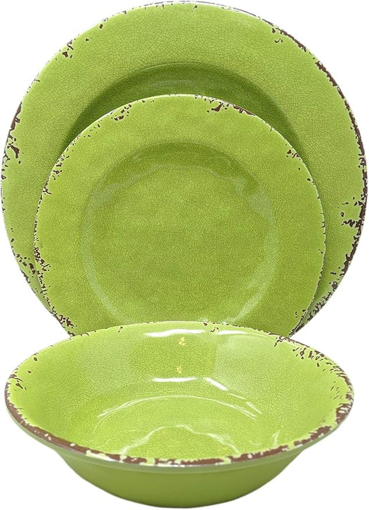 Gianna's Home 12 Piece Rustic Farmhouse Melamine Dinnerware Set, Service for 4 (Green)