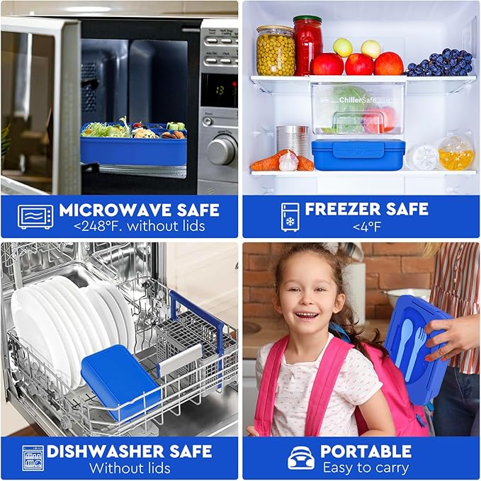 Bento Box Adult Lunch Box,Lunch Containers for Adults Kids,5-Compartment Bento Box for Kids Snack Boxes with Cutlery (Blue)