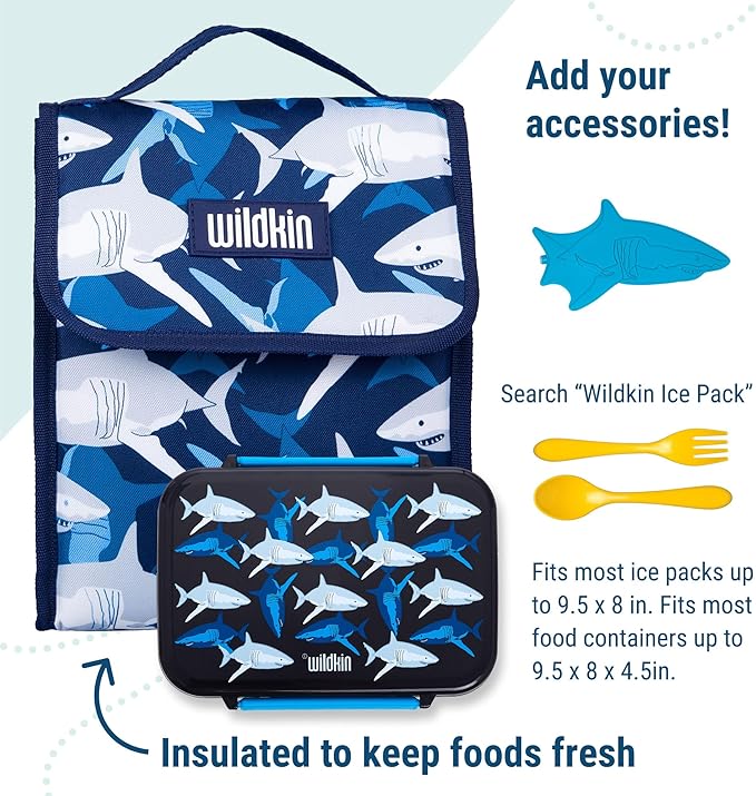 Wildkin Kids Insulated Lunch Bag – Reusable, Ideal for Hot/Cold Snacks, School & Travel - Sharks