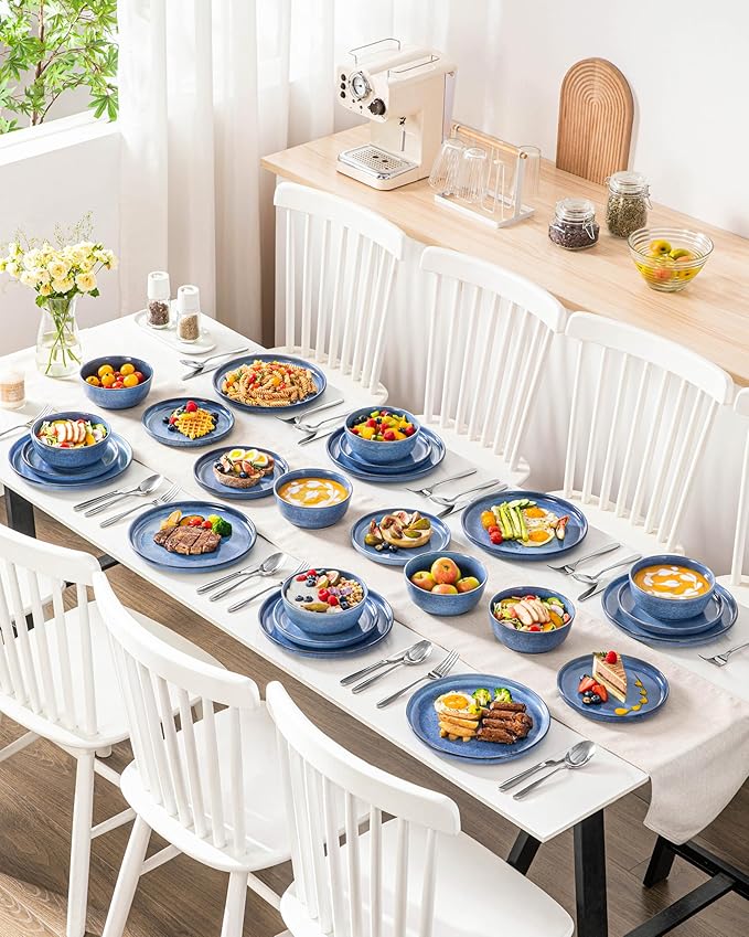 vancasso ANYA 18 Pieces Plates and Bowls Set, Blue Dinnerware Sets, Reactive Glaze Dishes Set for 6, Ceramic Dishware Sets Kitchen Dinner Set, Microwave & Dishwasher Safe