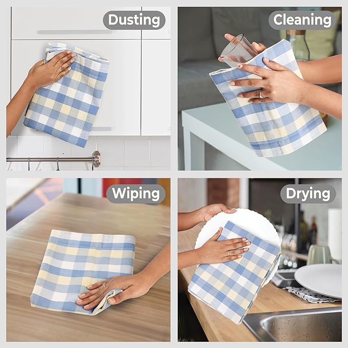 Urban Villa Kitchen Towels Set of 6 Blue Sand Buffalo Checks Kitchen Towels 20X30 Inches 100% Cotton Highly Absorbent Kitchen Towels Premium Quality Ultra Soft Mitered Corners KitchenTowels