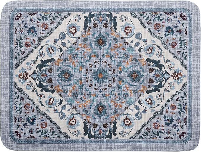 Boho Flower Dish Drying Mat Blue Bohemian Dishes Drainer Rack Mat 18x24 Inch Microfiber Kitchen Drying Pad for Countertop Tableware Decor