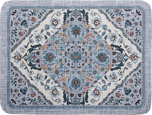 Boho Flower Dish Drying Mat Blue Bohemian Dishes Drainer Rack Mat 18x24 Inch Microfiber Kitchen Drying Pad for Countertop Tableware Decor