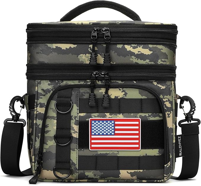 RalChyez Tactical Lunch Box for Men, Large Insulated Lunch Bag Expandable Double Deck Cooler Leakproof Waterproof Lunch Pail for Adult Women Work Office Shifts Picnic Travel Ocp Camo