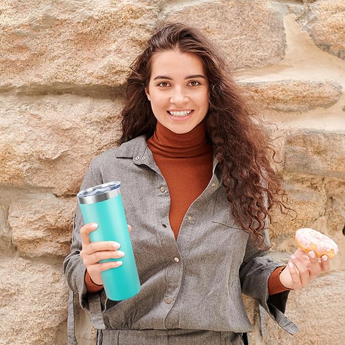 20 oz Skinny Tumbler with Lid and Straw,Stainless Steel Vacuum Insulated Tumbler Cup Double Wall Leak-proof Coffee Mug,Travel Thermal Water Tumbler for Home,Office,Outdoor(Teal,8)