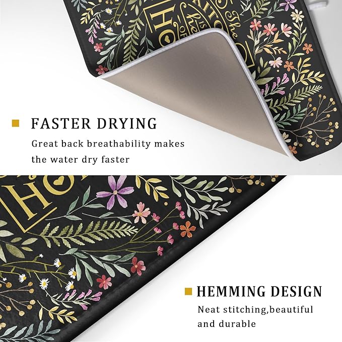 Vintage Microfiber Dish Drying Mat Wildflowers Leaves Absorbent Dry Mat for Kitchen Counter Decor