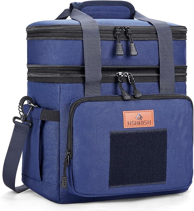 Tactical Lunch Box, Expandable Insulated Large Lunch Bag, Heavy Duty Waterproof Leakproof Cooler Bag for Adults/Men/Work Outdoor Picnic Day Trips, 20 Can/15 L, Blue, HSHRISH