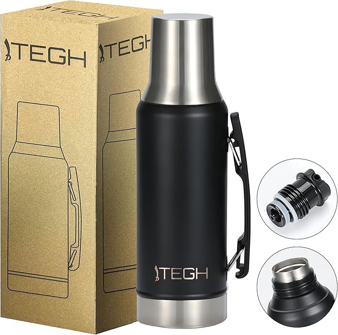 TEGH 40 oz insulated water bottle vacuum insulated wide mouth water bottle leakproof travel bottle BPA-free stainless steel water bottle hot and cold beverage bottle