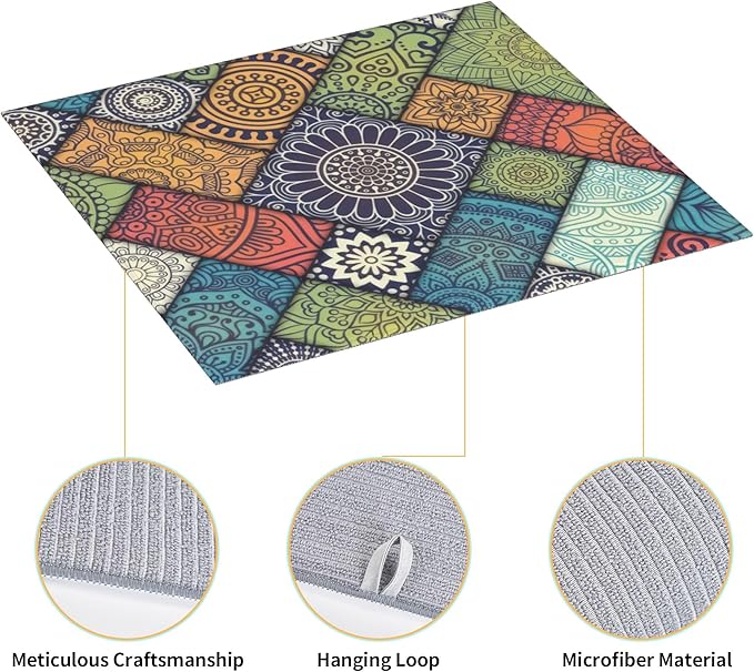 Retro Boho Dish Drying Mat 16x18 Inch, Microfiber Absorbent Fast Dry Mat Mandala Large Dish Mat Drying Kitchen Mat, Kitchen Drying Pad for Kitchen Counter Coffee Bar Decor Gifts