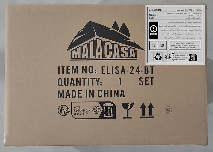 MALACASA Dinnerware Sets, 24 Piece Porcelain Square Dishes, White with Black Rim Plates and Bowls Sets, Ceramic Dish Set for 6, Chip Resistant Dishware Sets, Series ELISA