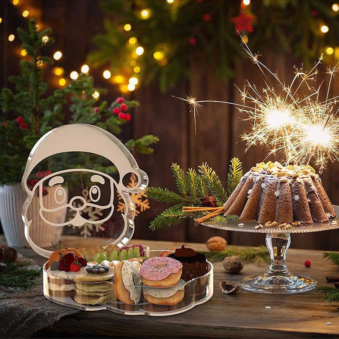 11" Christmas Santa Charcuterie Boards, Acrylic Reusable Serving Tray for Dessert Appetizer Display, Cute Decorative Snack Platter for Xmas Party Table Decoration