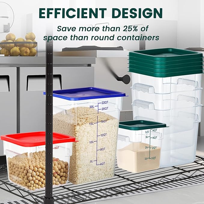 4 Pack Food Storage Containers with Lids, 4 Quart Square Commercial Food Containers, NSF, Polycarbonate, Clear