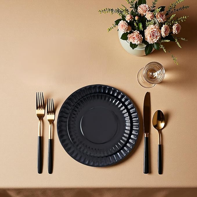 TP 6-Piece Melamine Plates Set, 10.5-Inch Reusable Dinner Plates for Picnic, Party, BBQ & Camping, Dishwasher Safe Lightweight Tableware, Black