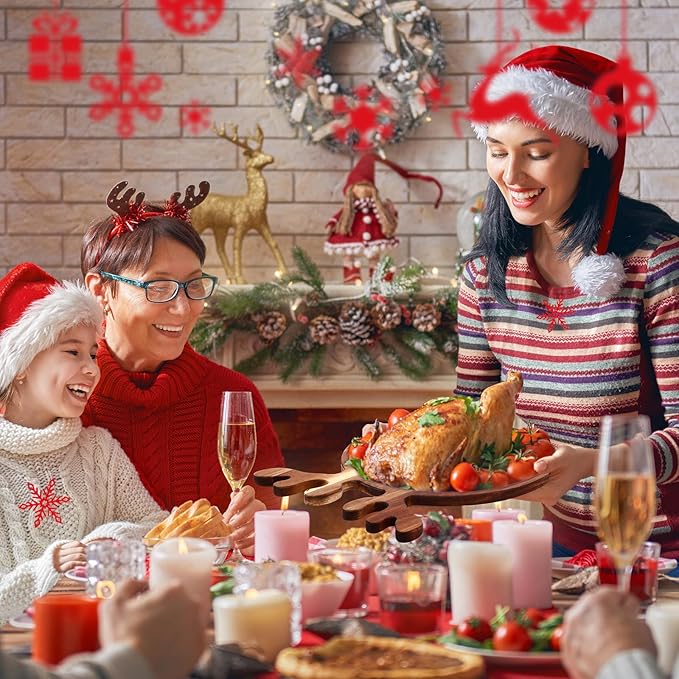 12 Pcs Christmas Appetizer Platter 12 Inch Cutting Board Acacia Serving Trays Wood Charcuterie Board Tray Snack Dessert Candy Dish Plate for Kitchen Gifts (Deer Antler)