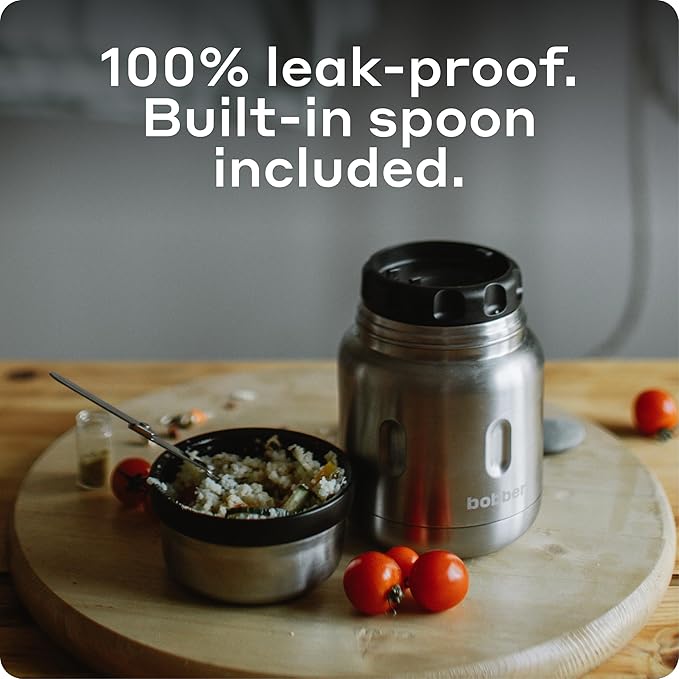 BOBBER 16 oz Insulated Stainless Steel Thermos with Wide Mouth, Built-in Spoon and Bowl Lid – Perfect for Hot Food, Keeps Soups Hot for 10 Hours, Cold for 15 Hours (Matte)