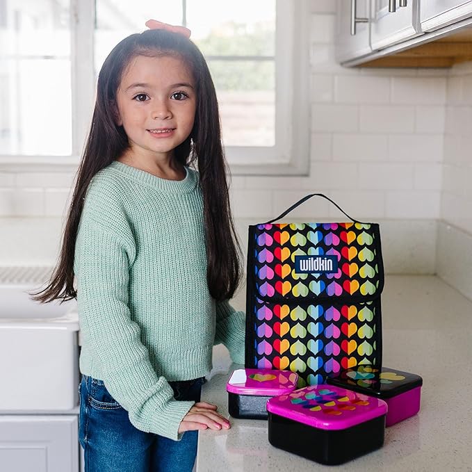Wildkin Kids Insulated Lunch Bag – Reusable, Ideal for Hot/Cold Snacks, School & Travel - Rainbow Hearts