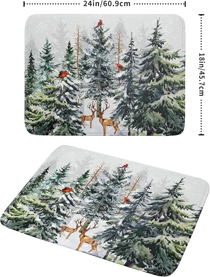 Pine Tree Dish Drying Mat for Kitchen Counter 18x24 Inch Forest Deer Absorbent Dishes Drainer Mats Reversible Microfiber Quick Dry Rack Pad
