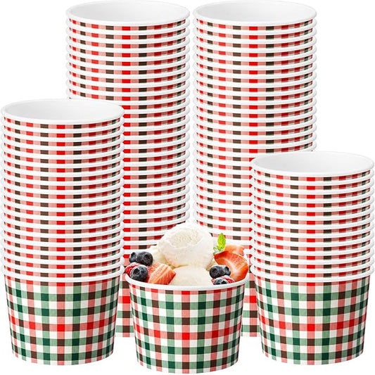 50 Pack Christmas Plaid Treat Snack Cups 9 oz Xmas Red and Green Checkered Disposable Dessert Bowls Paper Soup Bowl Buffalo Plaid Ice Cream Cups for Hot or Cold Food Holiday Wedding Birthday