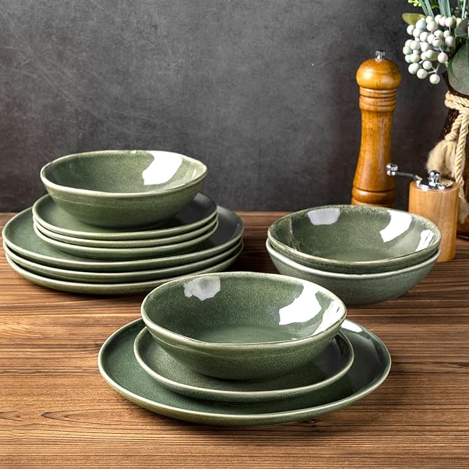 AmorArc Ceramic Dinnerware Sets,Handmade Reactive Glaze Stoneware Plates and Bowls Set,Highly Chip and Crack Resistant | Dishwasher & Microwave Safe Dishes,Service for 6 (18pc)