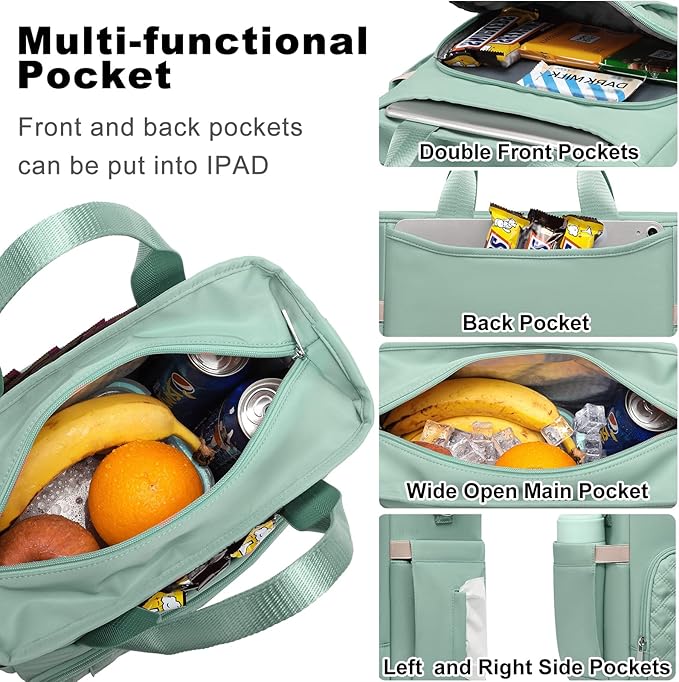 AIJIEKE Insulated Lunch Bag for Men Women, Lunch Box, Lunch Tote for Work, Large Leak Proof Cooler Bag with Removable Strap, Reusable Adult Lunchbag, Picnic, Office, Beach, Green