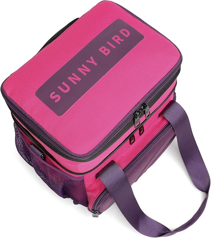SUNNY BIRD Dual Compartment Lunch Bag, 13L Insulated Adult Lunch Box for Work (Purple)