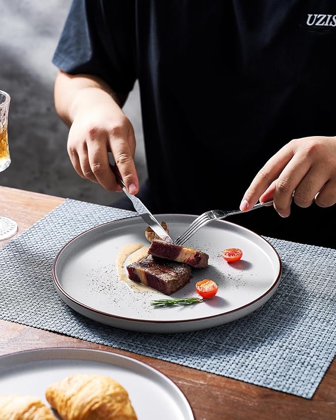 Famiware Mercury 24 Pieces Dinnerware Sets, Plates and Bowls Sets for 8, Microwave and Dishwasher Safe Dish Set, Light Grey