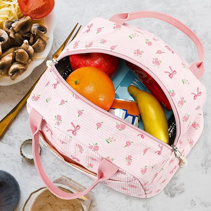 Bluboon Lunch Bag for Women Men Cute Corduroy Lunch Tote Bags Reusable Insulated Lunch Box Large Capacity Reusable Insulated Cooler for Work Picnic or Travel