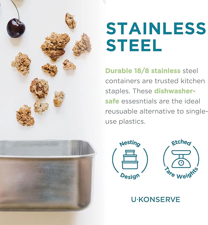 U Konserve Stainless Steel Rectangle Food Storage Bento Box Container, Leak Proof Silicone Lid Dishwasher Safe - Plastic Free, (45oz Cosmic Blue)