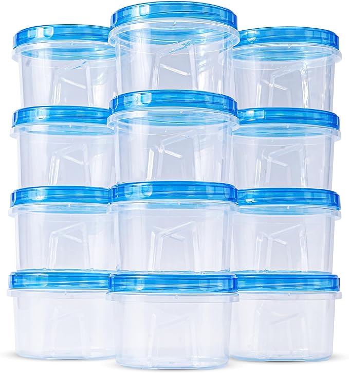 RFAQK 24 pcs Freezer Storage Containers with Lids-(16OZ) 12 Food Storage Containers with 12 Twist Top-Deli Container for Soup-Reusable Plastic Box for Lunch, Gym, Travel