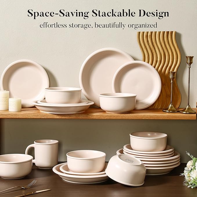 GZG Vintage Series - Ceramic Dinnerware Set for 2, 6 Pieces Stoneware Plates and Bowls Set, Lead-Free, Handcrafted Dishes Set, Microwave & Dishwasher Safe - Cream White