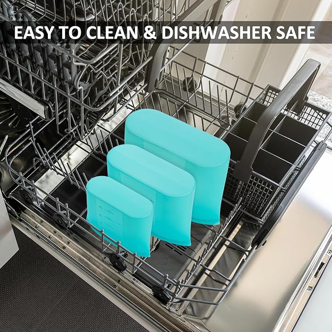 8-Pack Reusable Silicone Food Storage Bags, 100% Silicone Stand-Up Wide-Open Zip-Lock Reusable Storage Bags for Food, Freezer Microwave Oven Dishwasher Safe, Aqua, 4L 2M 2S