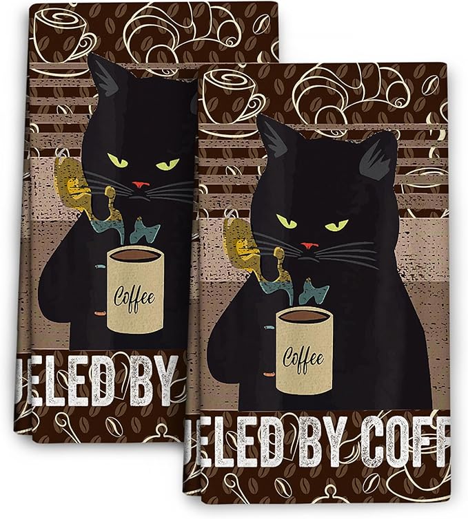 Vintage Cat Kitchen Towels and Dishcloths Sets of 2, Soft Absorbent Retro Coffee Dish Towels for Kitchen Drying, Cute Tea Towels Hand Towels for Kitchen Bathroom Bar Decor,Cat Loves Gifts