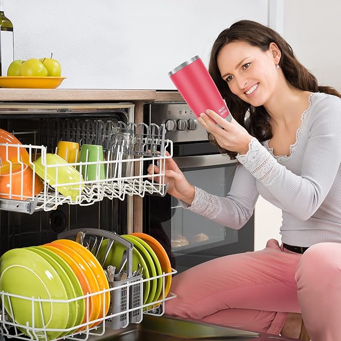 WETOWETO 20oz Tumbler with 2 lids and 2 straws, Stainless Steel Vacuum Insulated Water Coffee Tumbler Cup, Double Wall Powder Coated Spill-Proof Travel Mug Thermal Cup (Watermelon Red, 1 Pack)