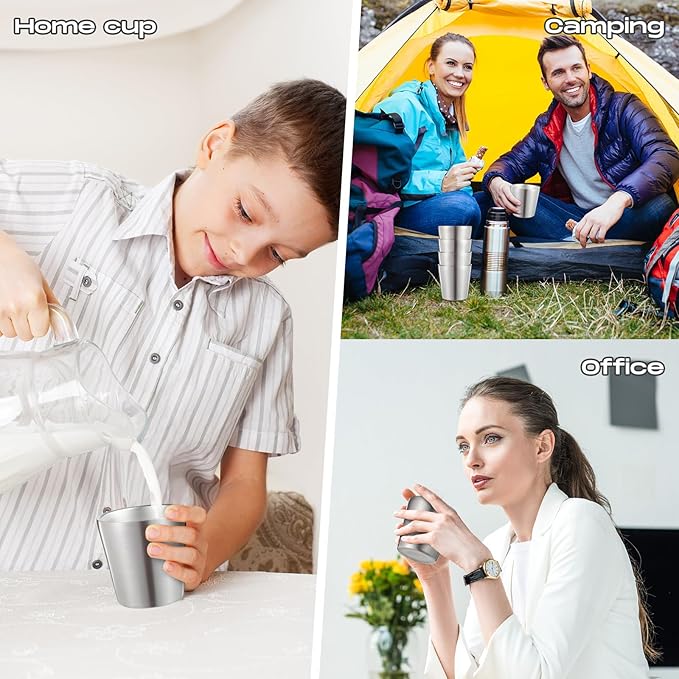 8 Pack Stainless Steel Insulated Cup Metal Tumbler Double Wall Vacuum Water Glasses Camping Reusable Mugs Bbq Home Office Party Coffee(5.9 oz)